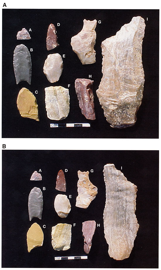 Color photos of artifacts collected at the Waugh site.