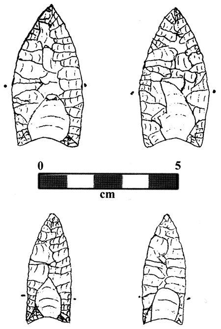 Drawings of both projectile points from the Jake Bluff site.