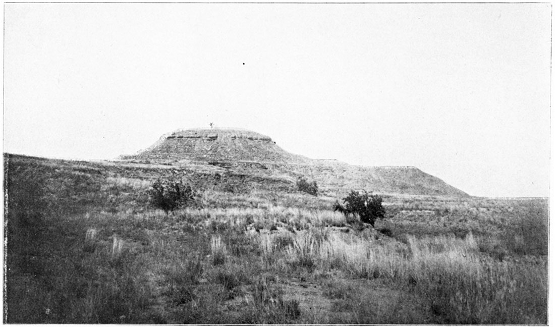 Black and white photo: Flower-pot Mound, Red-Beds, eight miles northwest of Medicine Lodge.