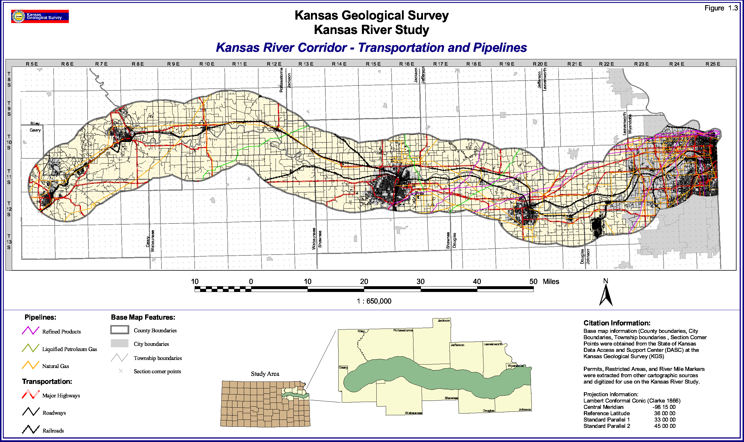 Transportation Map of Kansas River corridor