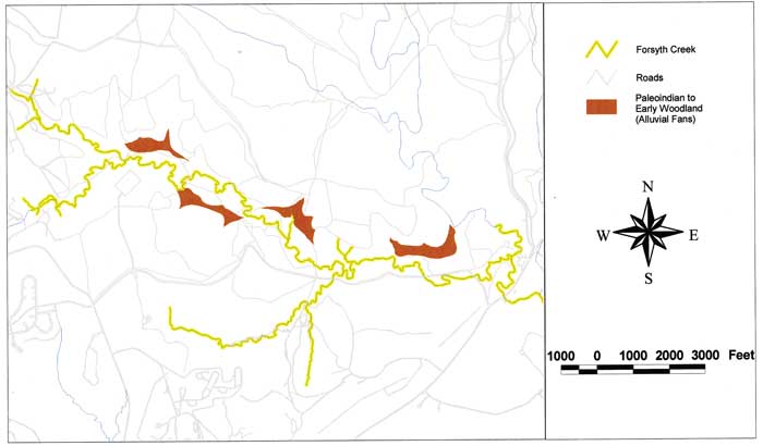 Map of Forsyth Creek area with Paleoindian to Early Woodland sediments shown.