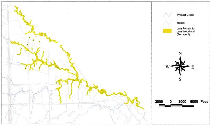 Map of Wildcat Creek area with Late Archaic to Late Woodland sediments shown.