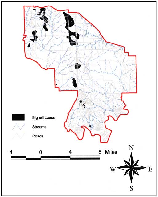 Bignell in north-south bands in central and western part of area.