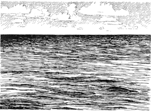 Sketch of ocean scene mimicking the appearance of Lawrence in an earlier age.