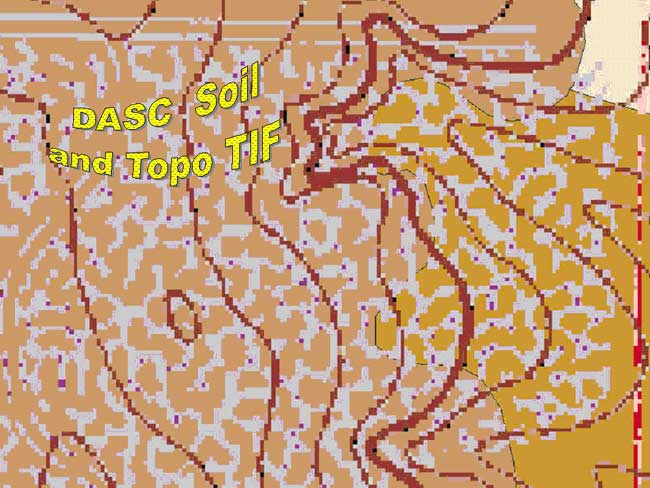 overview map of study area with GIS layers of soil cover and topographic surface