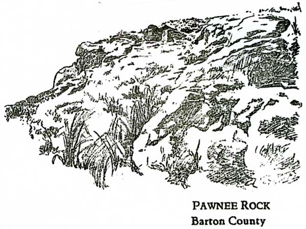 Black and white drawing of Pawnee Rock.