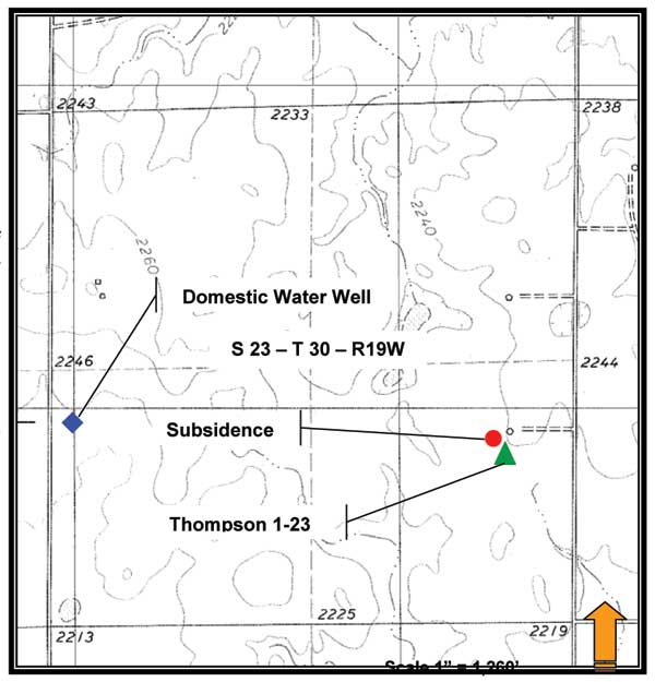 Kiowa County is in southwest Kansas; location of subsidence is in southwest part of county.