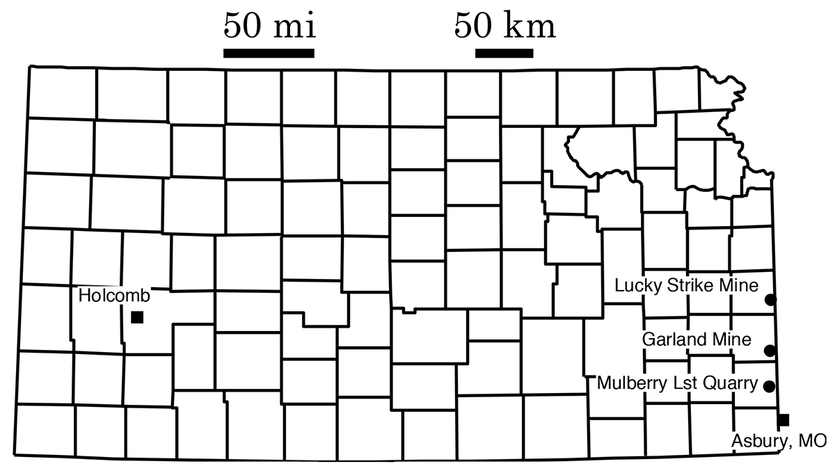 Coal mines in Kansas, Asbury power plant in Missouri, and location for the proposed Sunflower power plant in Holcomb, Kansas.