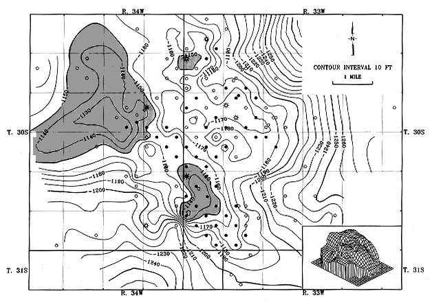 successful wells are found on or near the highest points of this rock