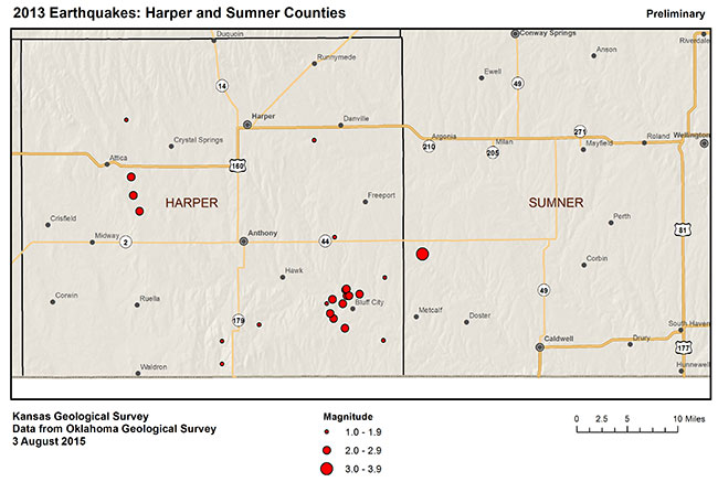 Earthquakes in Harper and Sumner counties in 2013.