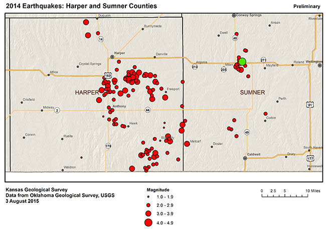 Earthquakes in Harper and Sumner counties in 2014.