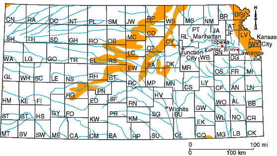 Areas at rick include NE counties along Missouri River and two zones from Republic and Washington counties southwest to Hodgeman and Saline