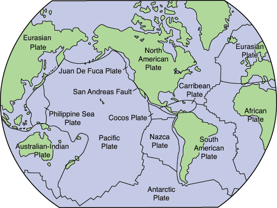 Map of the Earth showing plates.
