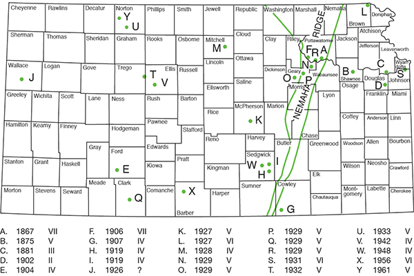 Historical earthquakes in Kansas, prior to 1977.