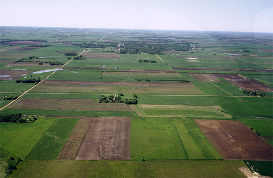 Aerial color photo of farmland near Lindsborg.