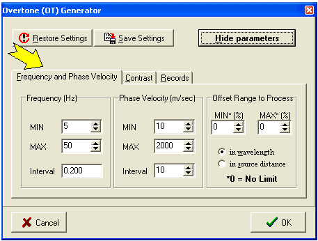 Program dialog box--Active (A) and Passive (P).