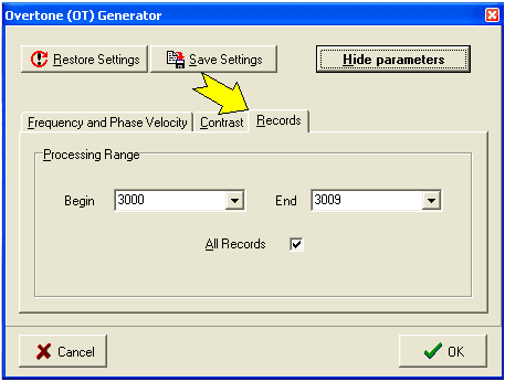 Program dialog box--Active (A) and Passive (P).