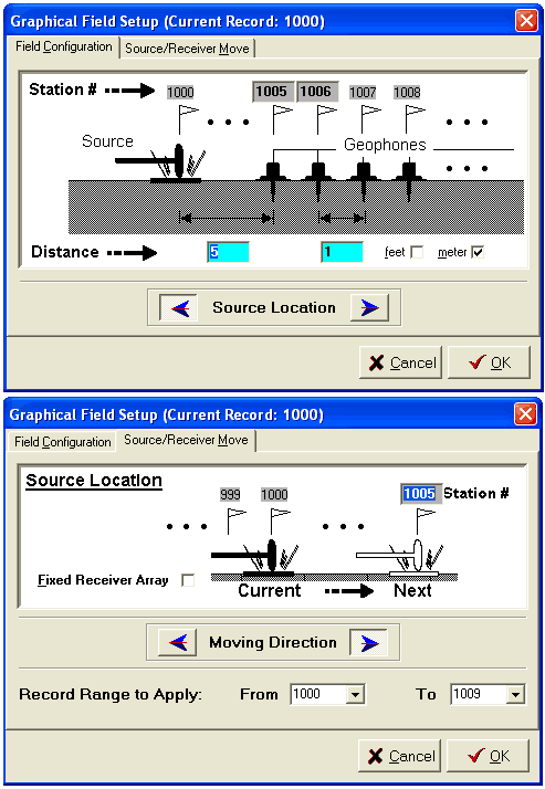 Two images from software where field geometry is added.