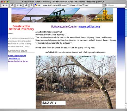 Example abandoned limestone quarry page.