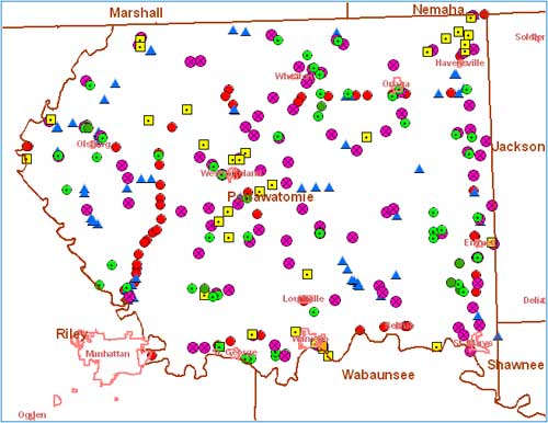 Sample map of locations in Pottawatomie County.