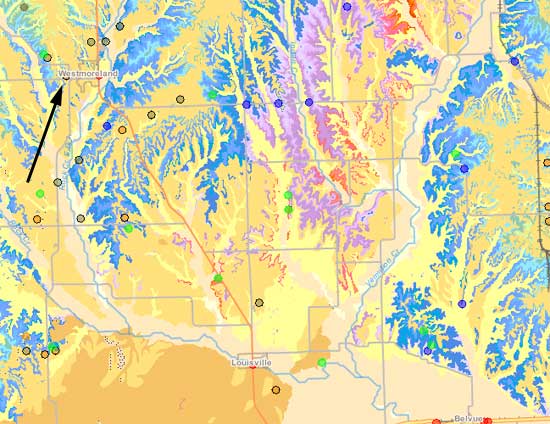 Sample map showing location of Westmoreland at side of map.