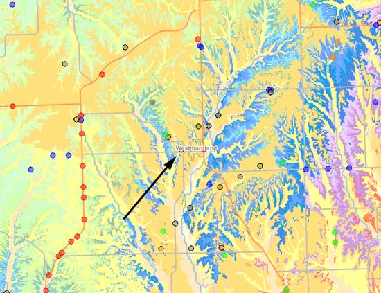 Sample map showing location of Westmoreland moved to center.