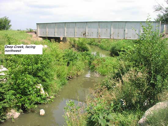 VIew of railroad bridge from highway bridge