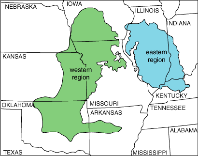 Location of western and eastern regions of the Interior Coal Province as discussed in the report.