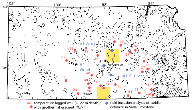 Map of Kansas showing study areas in McPherson and Harper counties