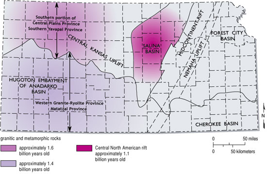 map of Kansas with Precambrian terranes