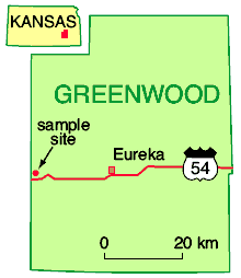 Site is in far west Greenwood county, along Hwy 54; Greenwood is in southeast Kansas
