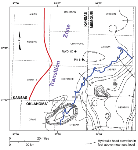 Potentiometric surface in Tri-state region.