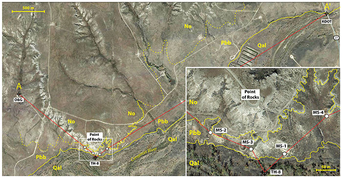 Aerial photo of the area with geologic contacts added.