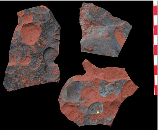 Red-bed siltstones from near MS-4 showing bluish varnish.