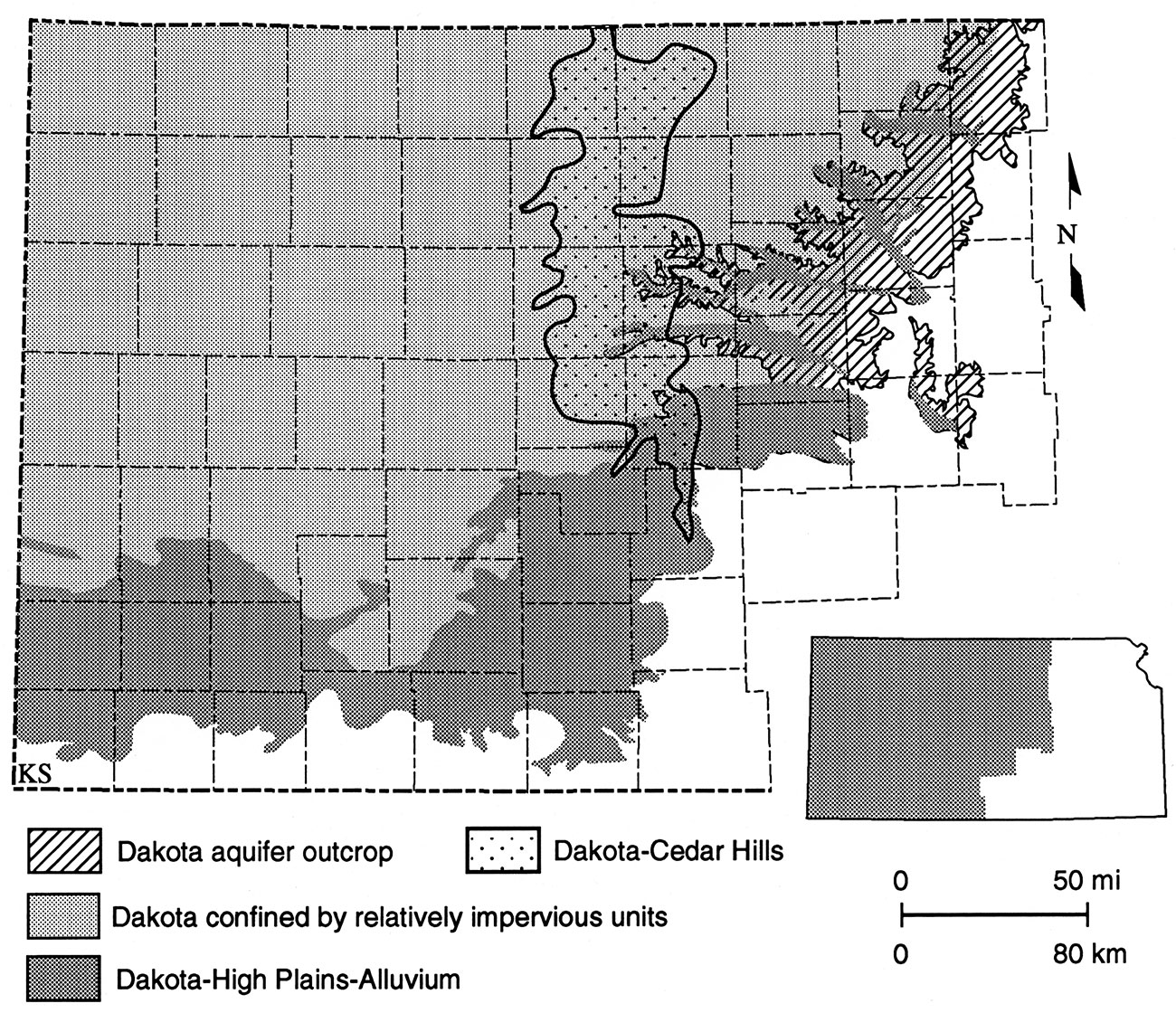 Extent of the aquifer in Kansas.