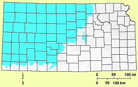 Kansas map showing Dakota extent