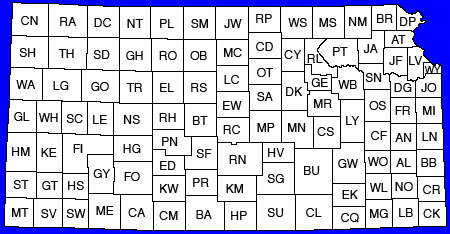 Map of Kansas showing county map status. Text links below.