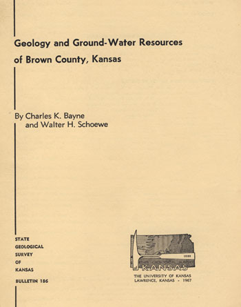 Cover of the book; beige paper with black text; small logo of Kansas outline with rock pick.