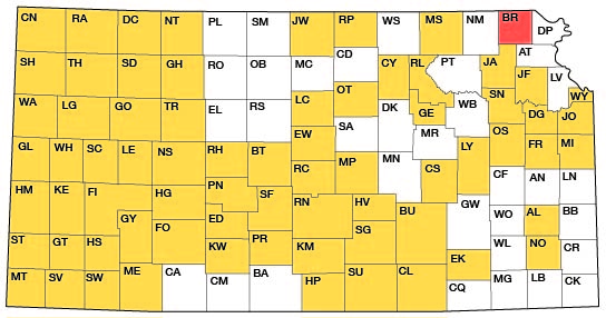 Index map of Kansas showing Brown County and other bulletins online.