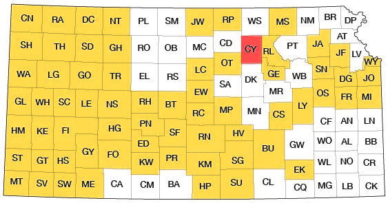 Index map of Kansas showing Clay County and other bulletins online.