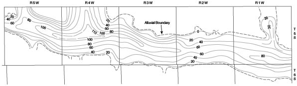 Thickness ranges from 110 in west to 60-80 feet in east.