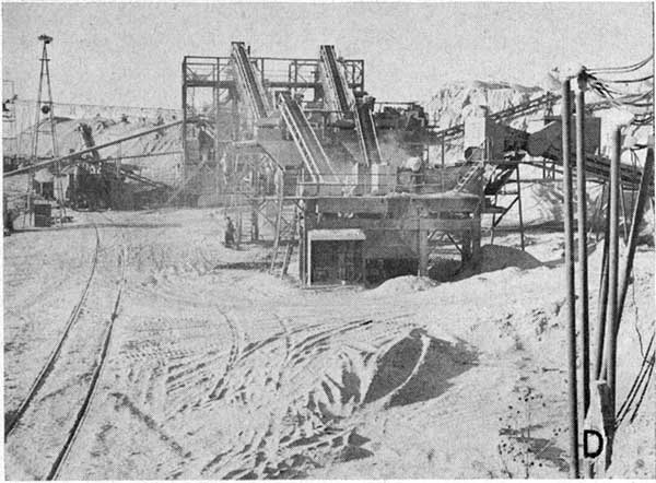 Black and white photo of crushing, washing mashing and conveyor belts.
