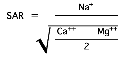 SAR = Sodium concentration divided by the square root of half the sum of the calcium and magnesium.