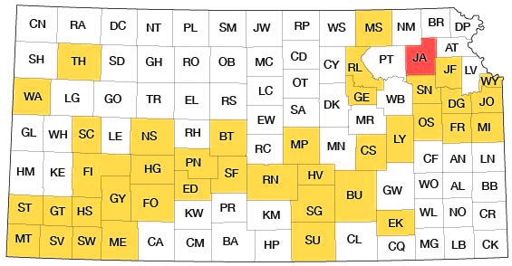 Index map of Kansas showing Jackson and other bulletins online