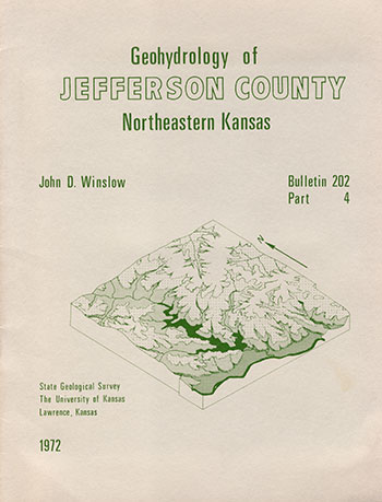 Cover of the book; gray-beige paper with green text; block diagram in green of topography.