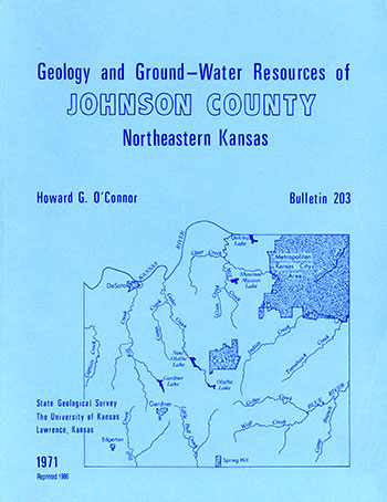 Cover of the book; light blue paper with dark blue text and simple map of Johnson County.