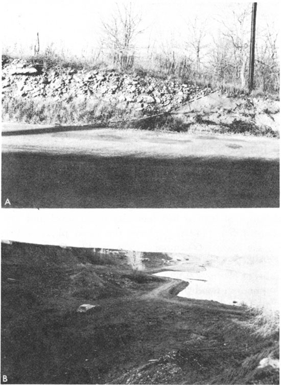 Two black and white photos of Kansan deposit of limestone cobble and boulder gravel and Ahlskog gravel pit.