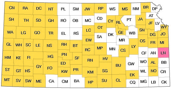 Index map of Kansas showing Linn County and other bulletins online.