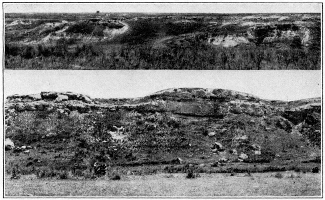 Two black and white photos of Mortar Beds of Ogallala formation.