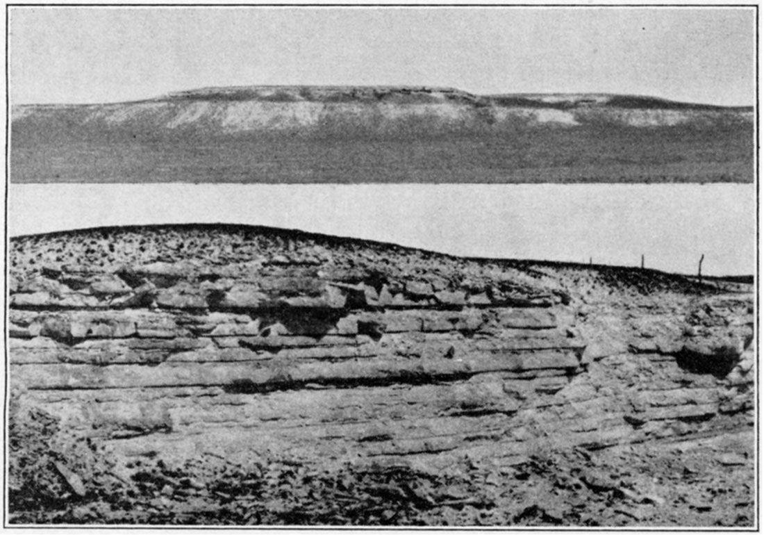 Two black and white photos of Mortar Beds of Ogallala formation and Fort Hays limestone.